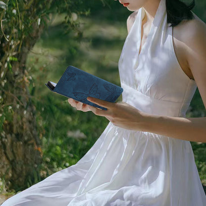 For iPhone 12 / 12 Pro 6.1 inch Skin-touch PU Leather Stand Wallet Case Butterfly Imprinted Phone Cover