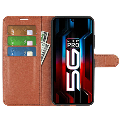 Stand Phone Case for Infinix Note 12 Pro 5G , Wallet Function Litchi Texture Leather Shell Cover