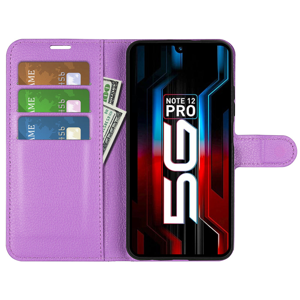 Stand Phone Case for Infinix Note 12 Pro 5G , Wallet Function Litchi Texture Leather Shell Cover
