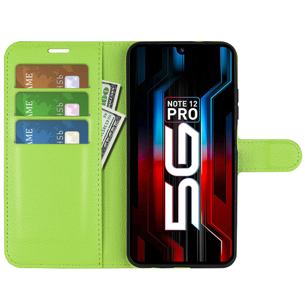 Stand Phone Case for Infinix Note 12 Pro 5G , Wallet Function Litchi Texture Leather Shell Cover