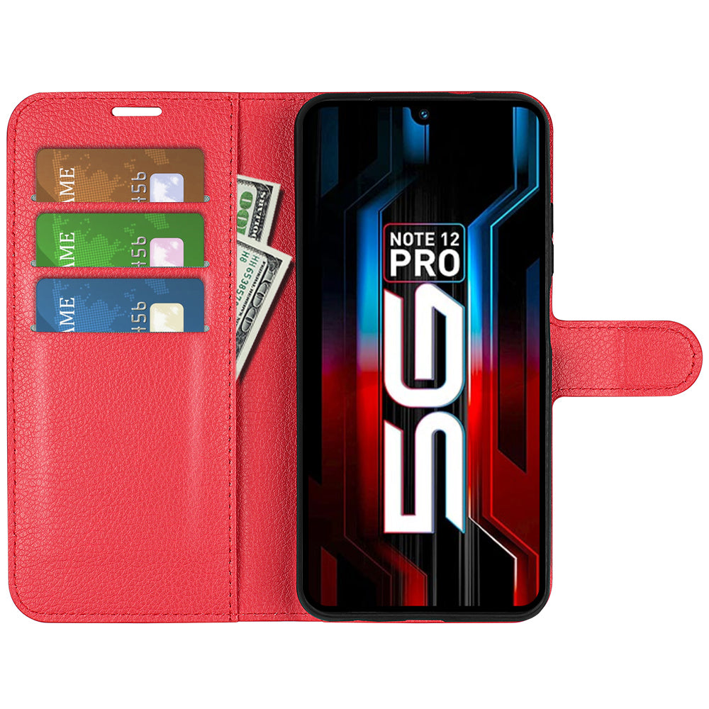 Stand Phone Case for Infinix Note 12 Pro 5G , Wallet Function Litchi Texture Leather Shell Cover