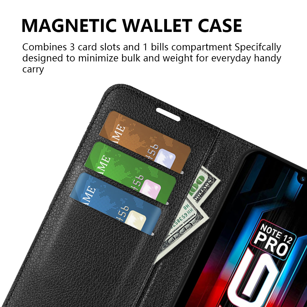 Stand Phone Case for Infinix Note 12 Pro 5G , Wallet Function Litchi Texture Leather Shell Cover
