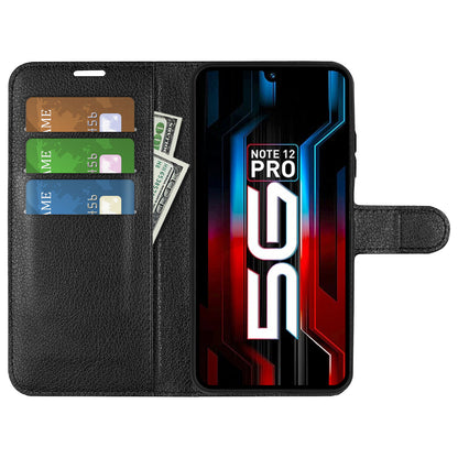 Stand Phone Case for Infinix Note 12 Pro 5G , Wallet Function Litchi Texture Leather Shell Cover