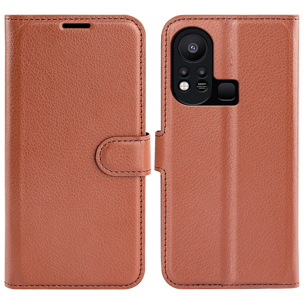Phone Cover for Infinix Hot 11s , PU Leather Wallet Anti-drop Shell Flip Stand Litchi Texture Phone Case