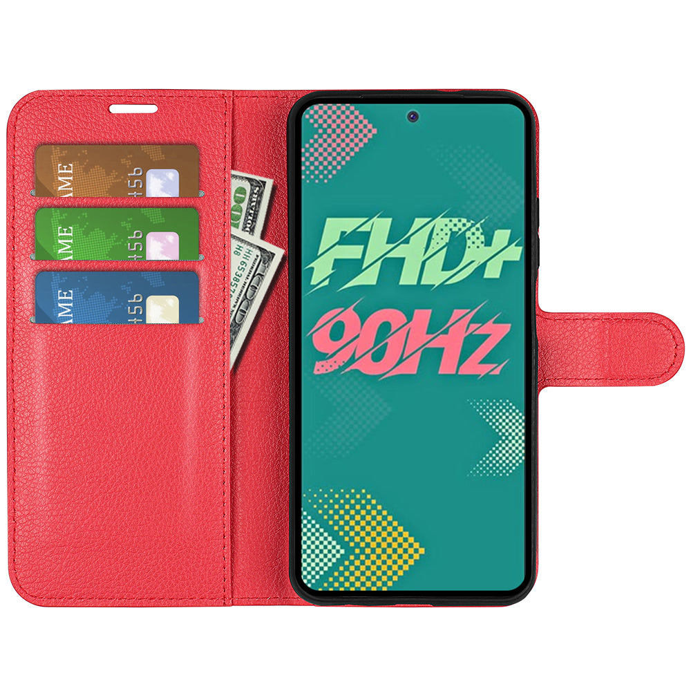 Phone Cover for Infinix Hot 11s , PU Leather Wallet Anti-drop Shell Flip Stand Litchi Texture Phone Case