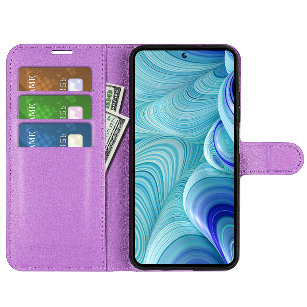 PU Leather Wallet Phone Case for Infinix Hot 11s NFC 4G Anti-Wear Shell Flip Stand Litchi Texture Phone Cover