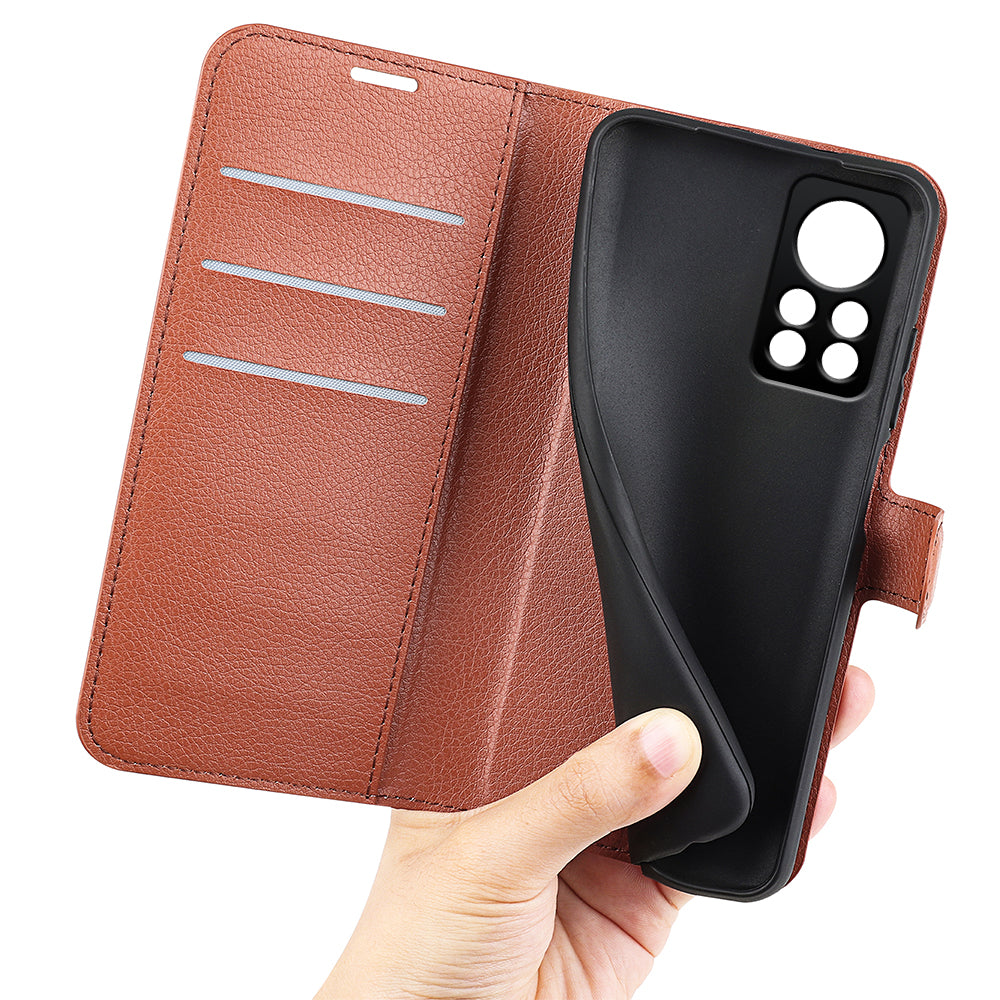 PU Leather Wallet Phone Case for Infinix Hot 11s NFC 4G Anti-Wear Shell Flip Stand Litchi Texture Phone Cover