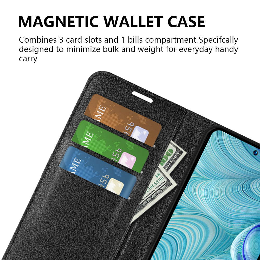 PU Leather Wallet Phone Case for Infinix Hot 11s NFC 4G Anti-Wear Shell Flip Stand Litchi Texture Phone Cover