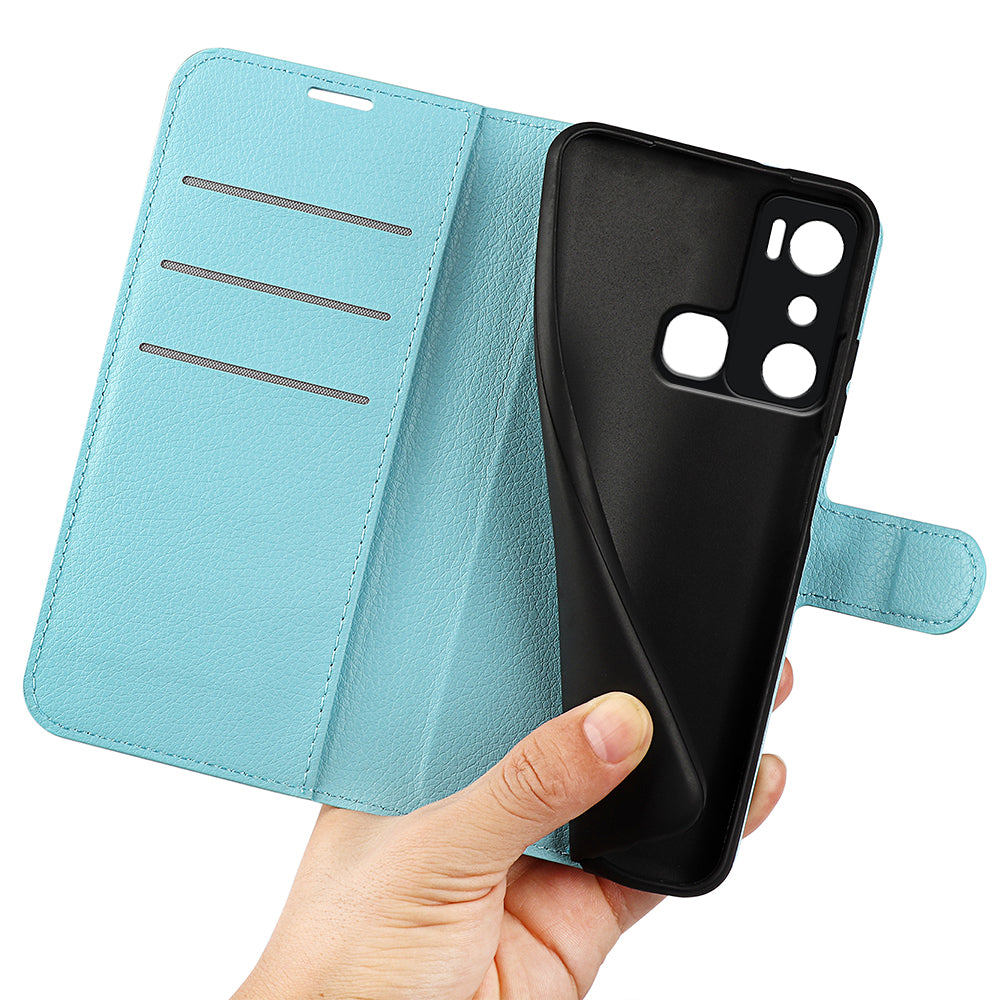 Cell Phone Case For Infinix Hot 20i 4G Litchi Texture Wallet Flip Stand PU Leather Phone Cover
