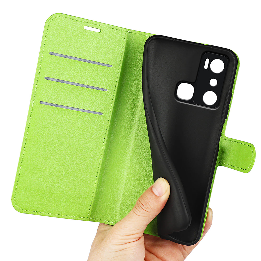 Cell Phone Case For Infinix Hot 20i 4G Litchi Texture Wallet Flip Stand PU Leather Phone Cover