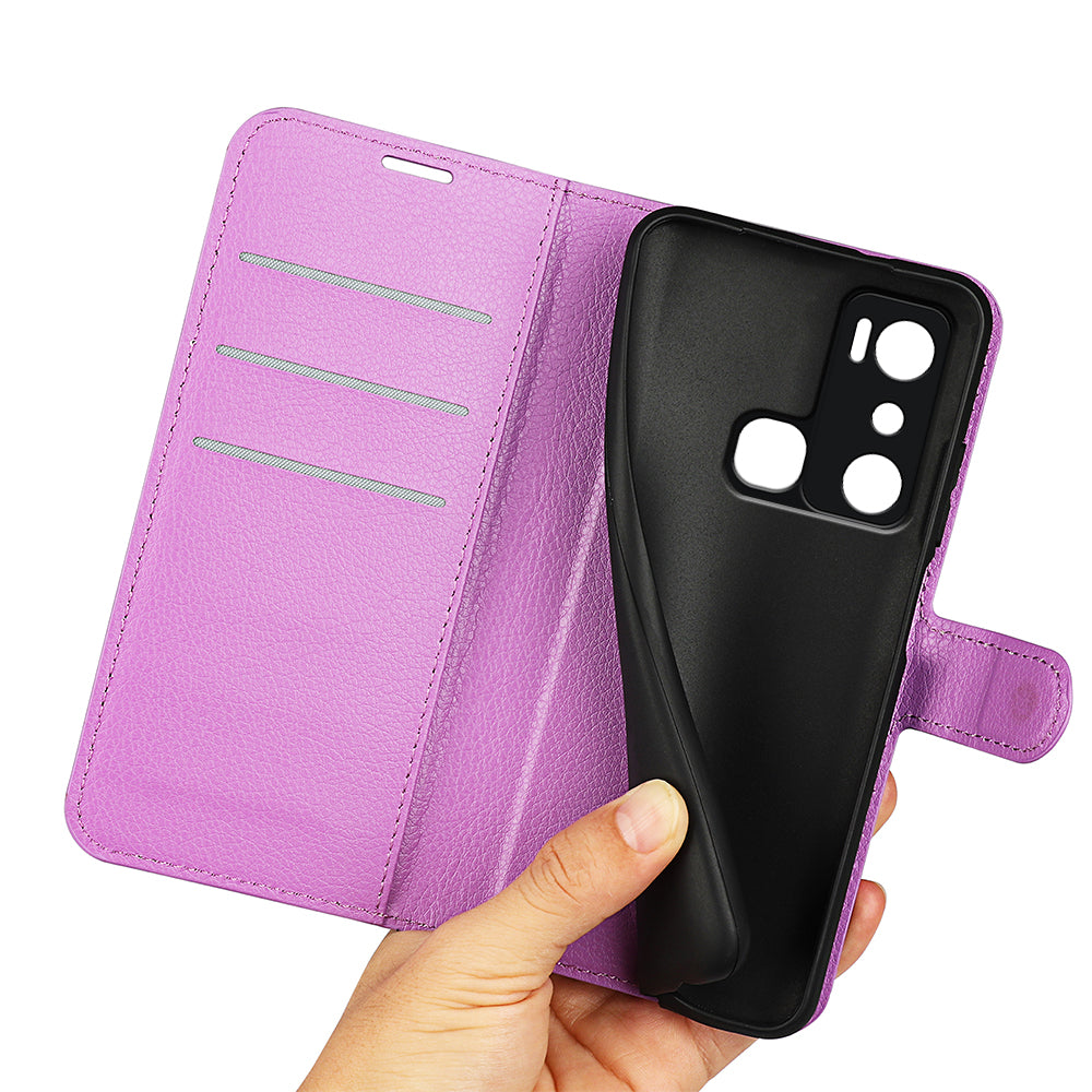 Cell Phone Case For Infinix Hot 20i 4G Litchi Texture Wallet Flip Stand PU Leather Phone Cover