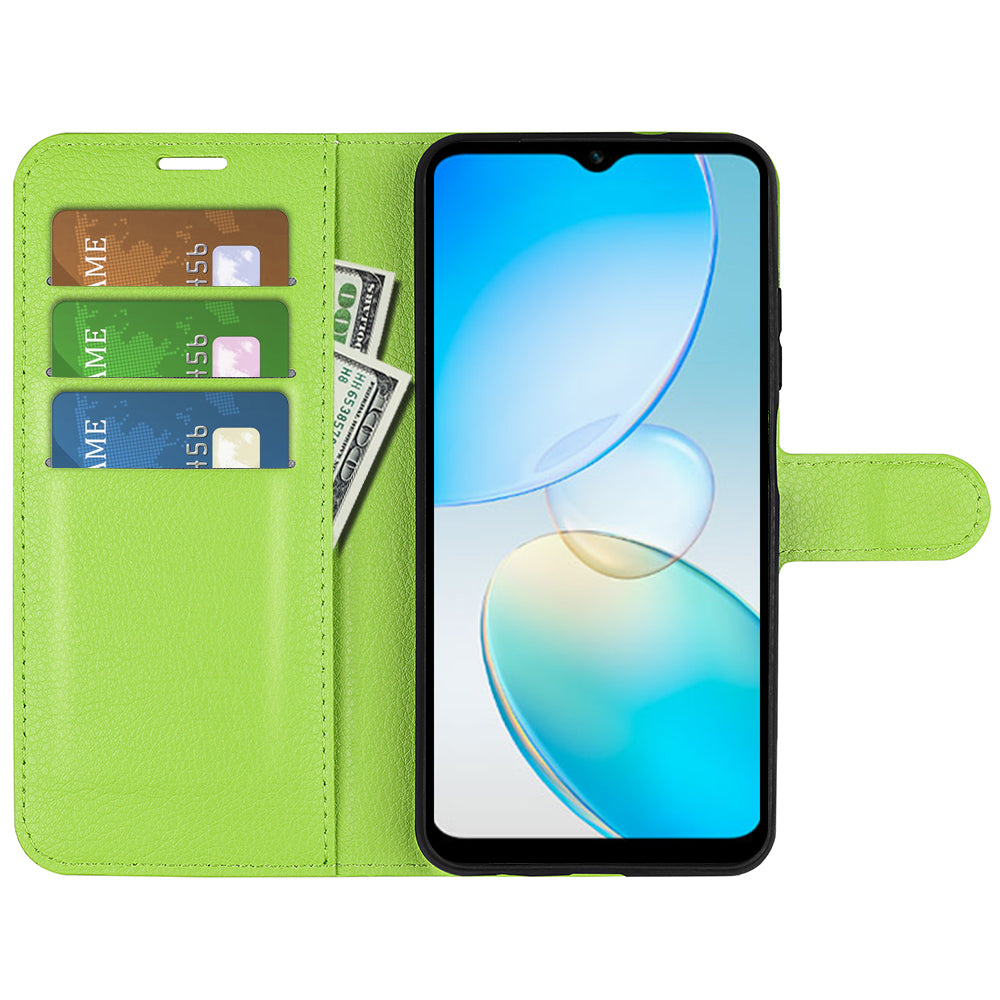 For Infinix Hot 12i 4G Flip Stand Phone Case Litchi Texture PU Leather Wallet Anti-Dust Phone Shell