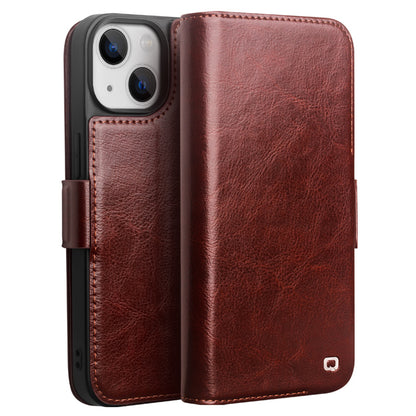 QIALINO For iPhone 14 Plus Genuine Cow Leather Case Stand Folio Wallet Phone Cover