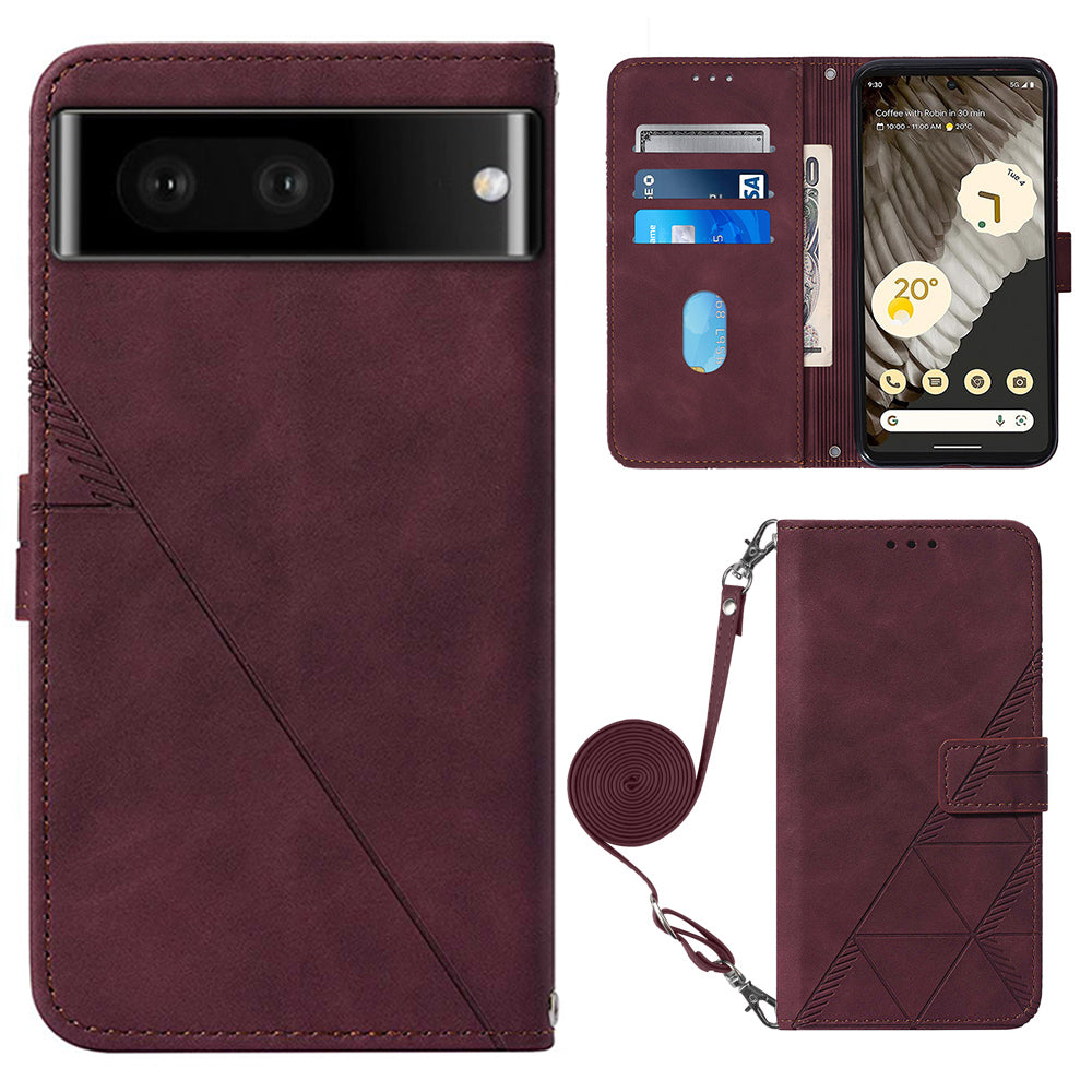 YB Imprinting Series-2 For Google Pixel 8 Pro PU Leather Phone Case Imprinted Lines Stand Wallet Cover