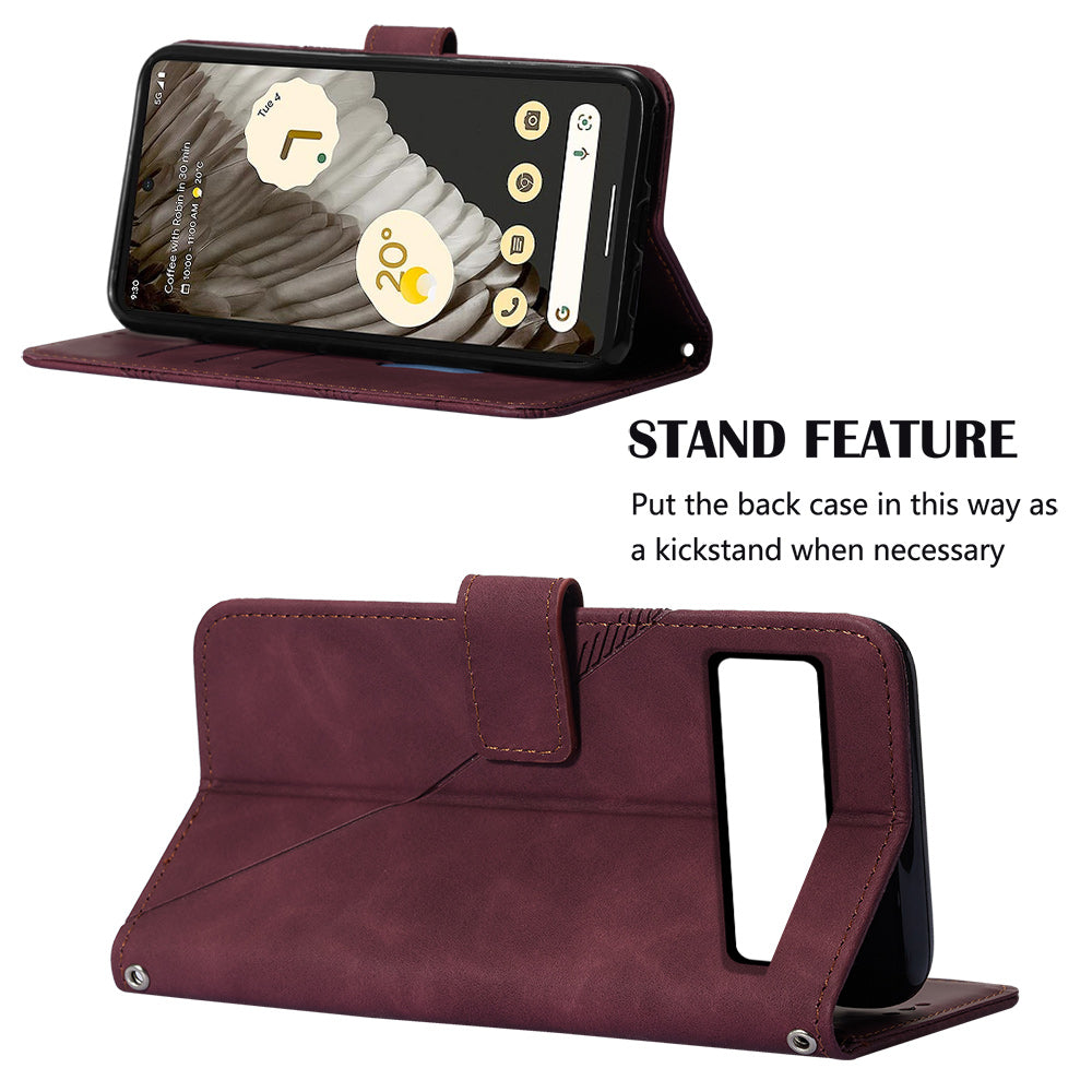 YB Imprinting Series-2 For Google Pixel 8 Pro PU Leather Phone Case Imprinted Lines Stand Wallet Cover