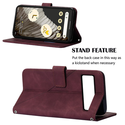 YB Imprinting Series-2 For Google Pixel 8 Pro PU Leather Phone Case Imprinted Lines Stand Wallet Cover