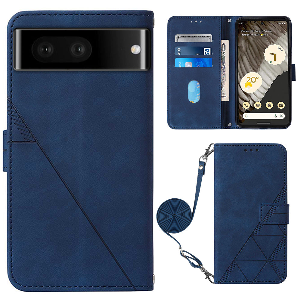 YB Imprinting Series-2 For Google Pixel 8 Pro PU Leather Phone Case Imprinted Lines Stand Wallet Cover