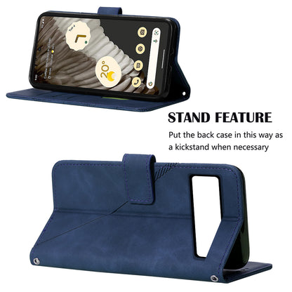 YB Imprinting Series-2 For Google Pixel 8 Pro PU Leather Phone Case Imprinted Lines Stand Wallet Cover