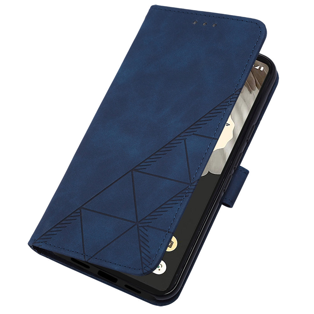 YB Imprinting Series-2 For Google Pixel 8 Pro PU Leather Phone Case Imprinted Lines Stand Wallet Cover