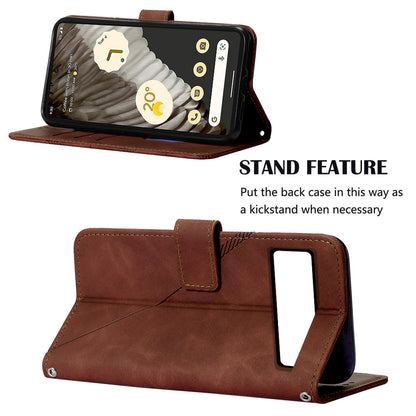 YB Imprinting Series-2 For Google Pixel 8 Pro PU Leather Phone Case Imprinted Lines Stand Wallet Cover