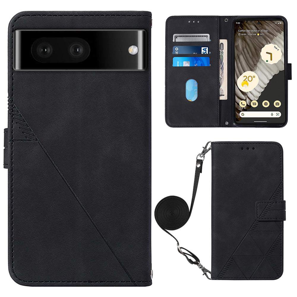 YB Imprinting Series-2 For Google Pixel 8 Pro PU Leather Phone Case Imprinted Lines Stand Wallet Cover