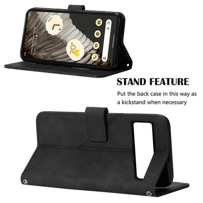 YB Imprinting Series-2 For Google Pixel 8 Pro PU Leather Phone Case Imprinted Lines Stand Wallet Cover