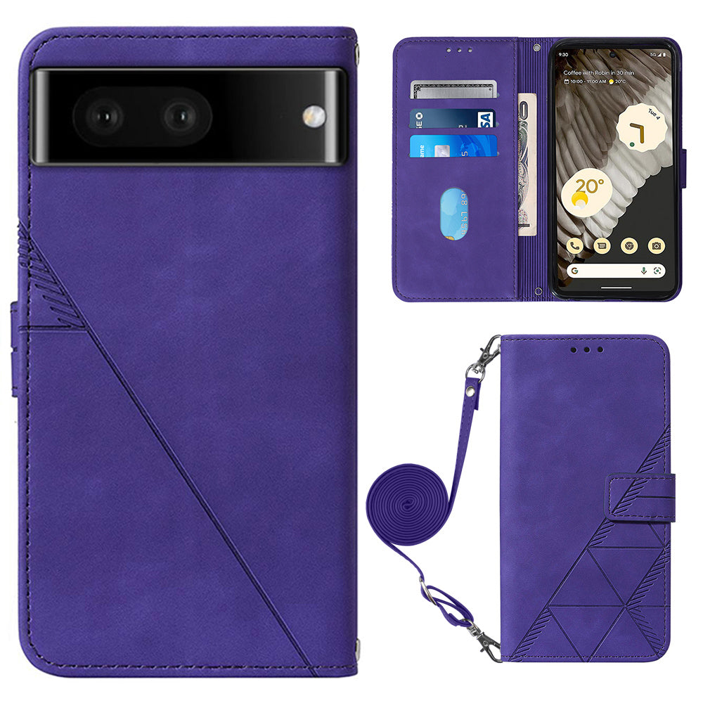 YB Imprinting Series-2 For Google Pixel 8 Pro PU Leather Phone Case Imprinted Lines Stand Wallet Cover