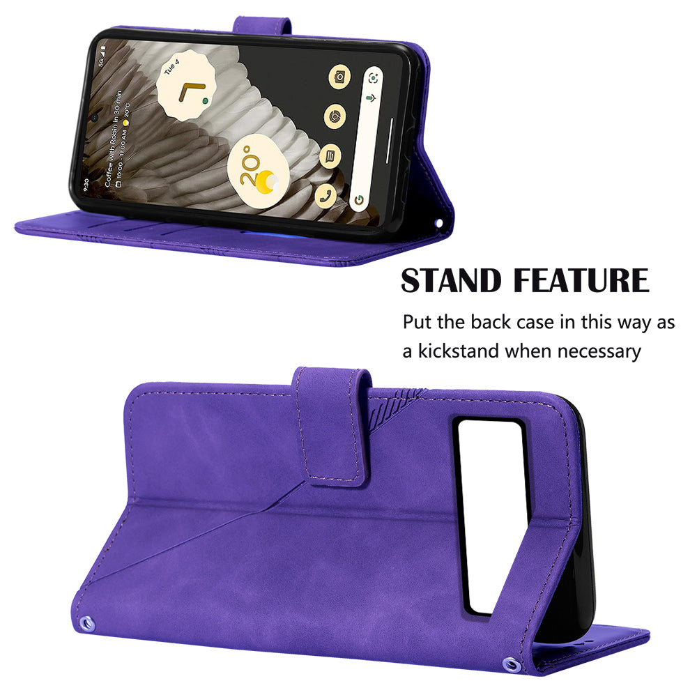 YB Imprinting Series-2 For Google Pixel 8 Pro PU Leather Phone Case Imprinted Lines Stand Wallet Cover