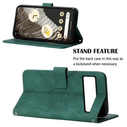 YB Imprinting Series-2 For Google Pixel 8 Pro PU Leather Phone Case Imprinted Lines Stand Wallet Cover