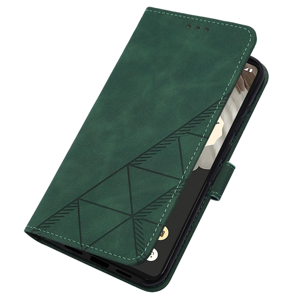 YB Imprinting Series-2 For Google Pixel 8 Pro PU Leather Phone Case Imprinted Lines Stand Wallet Cover