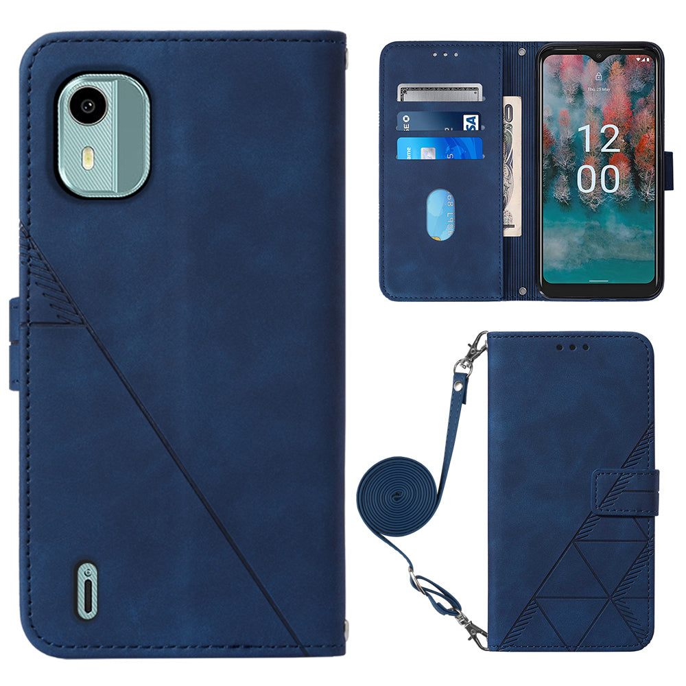 YB Imprinting Series-2 For Nokia C12 4G / C12 Pro / C12 Plus PU Leather Anti-drop Phone Case Imprinted Lines Stand Wallet Cover