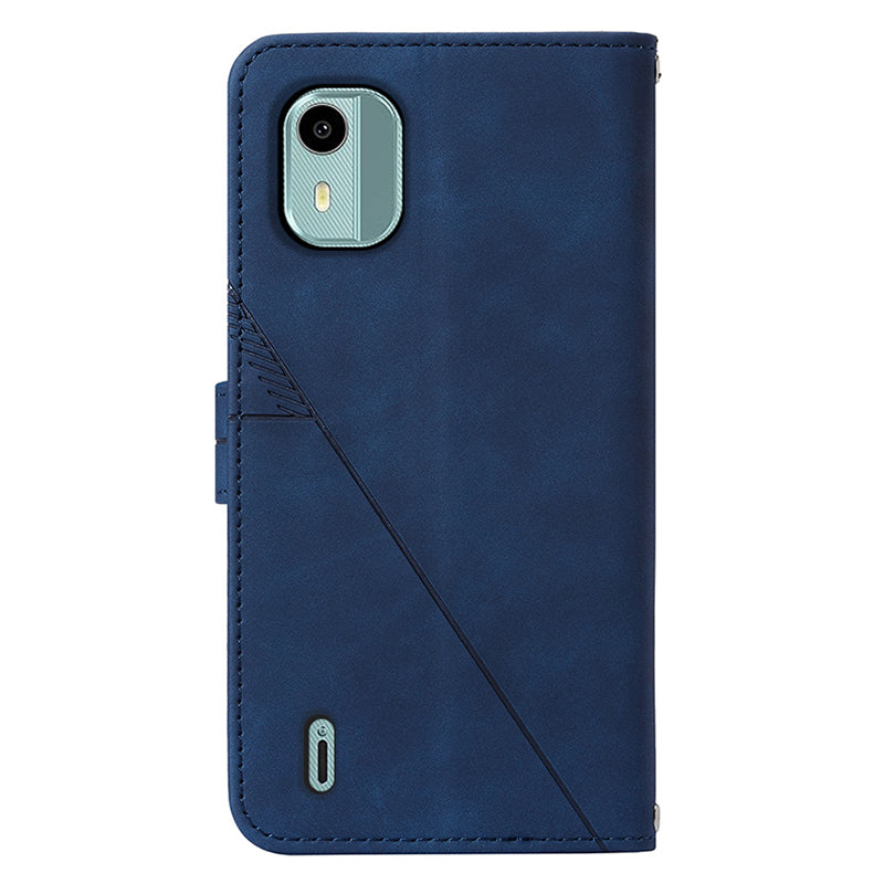 YB Imprinting Series-2 For Nokia C12 4G / C12 Pro / C12 Plus PU Leather Anti-drop Phone Case Imprinted Lines Stand Wallet Cover