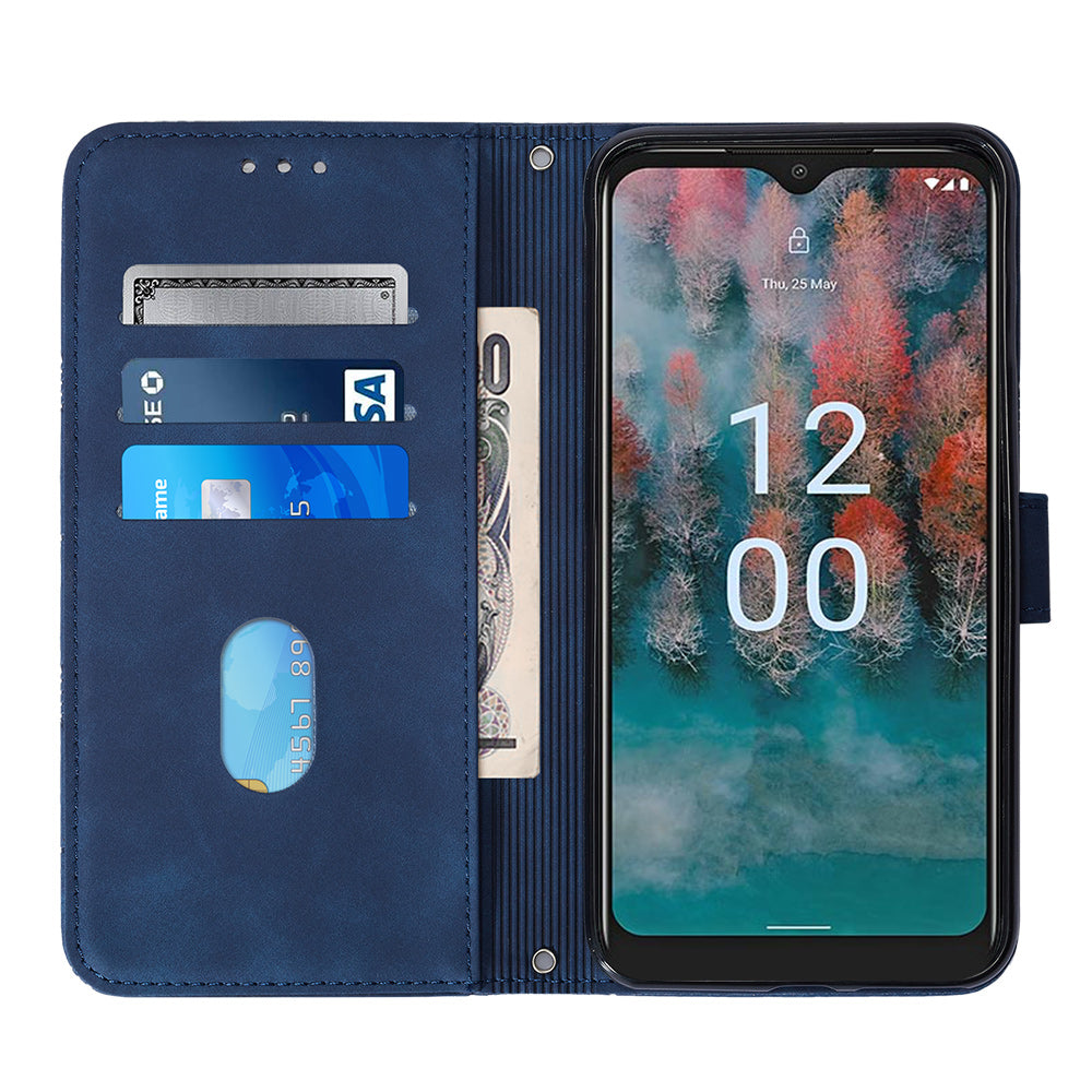 YB Imprinting Series-2 For Nokia C12 4G / C12 Pro / C12 Plus PU Leather Anti-drop Phone Case Imprinted Lines Stand Wallet Cover