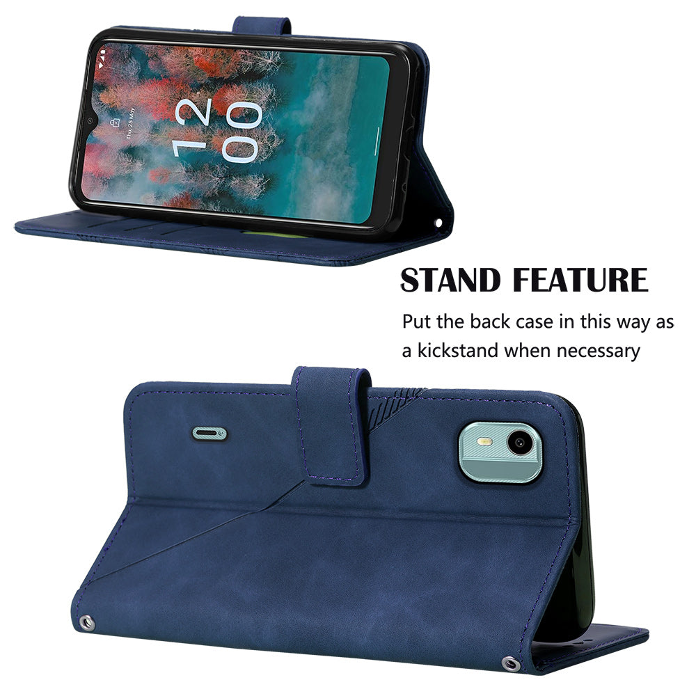 YB Imprinting Series-2 For Nokia C12 4G / C12 Pro / C12 Plus PU Leather Anti-drop Phone Case Imprinted Lines Stand Wallet Cover