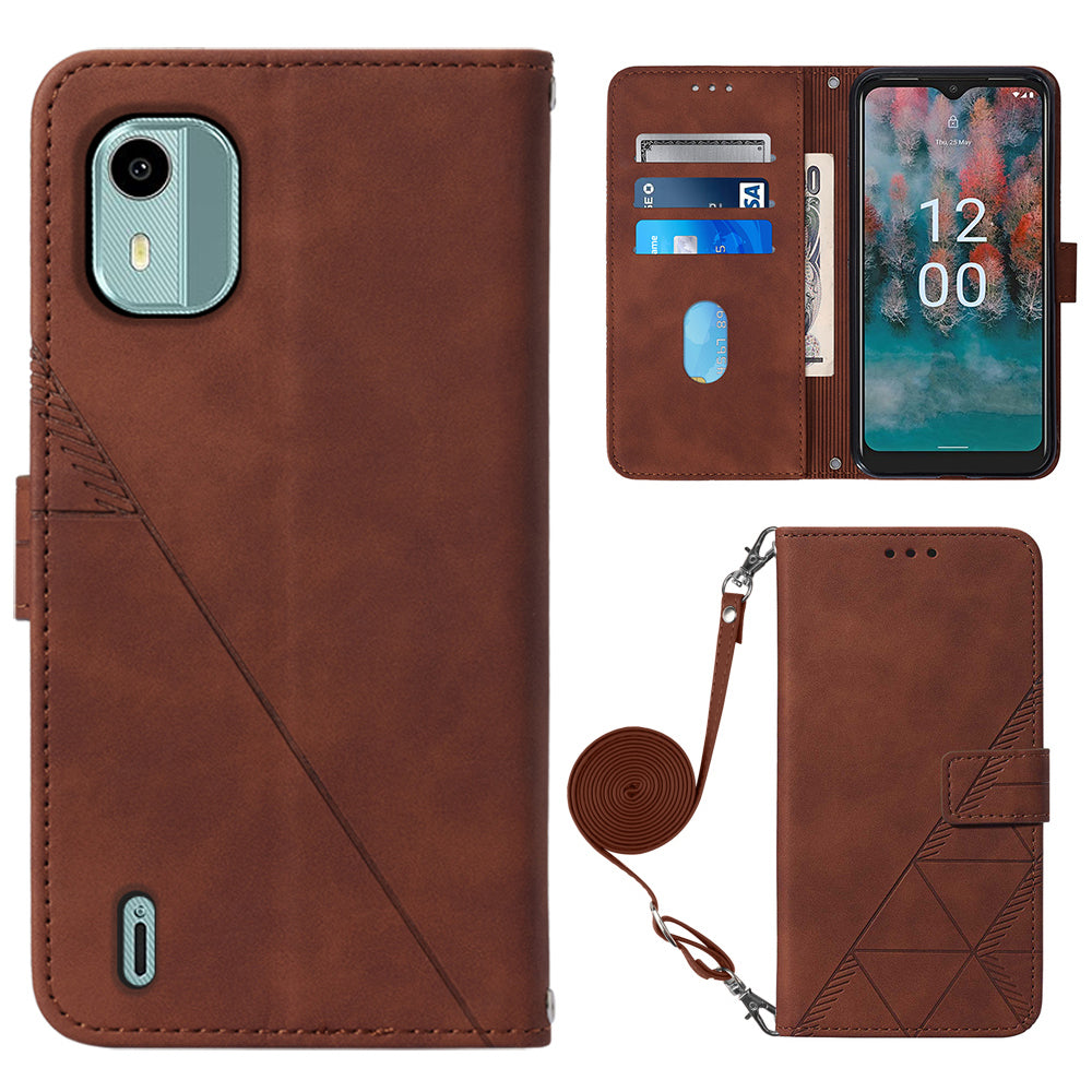 YB Imprinting Series-2 For Nokia C12 4G / C12 Pro / C12 Plus PU Leather Anti-drop Phone Case Imprinted Lines Stand Wallet Cover