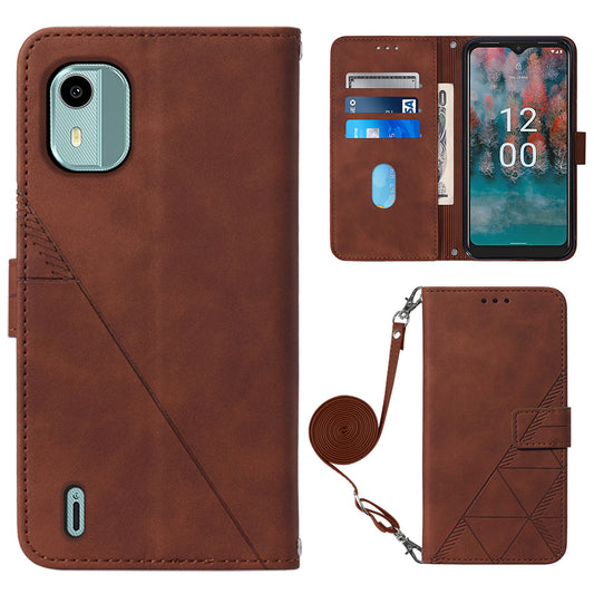 YB Imprinting Series-2 For Nokia C12 4G / C12 Pro / C12 Plus PU Leather Anti-drop Phone Case Imprinted Lines Stand Wallet Cover