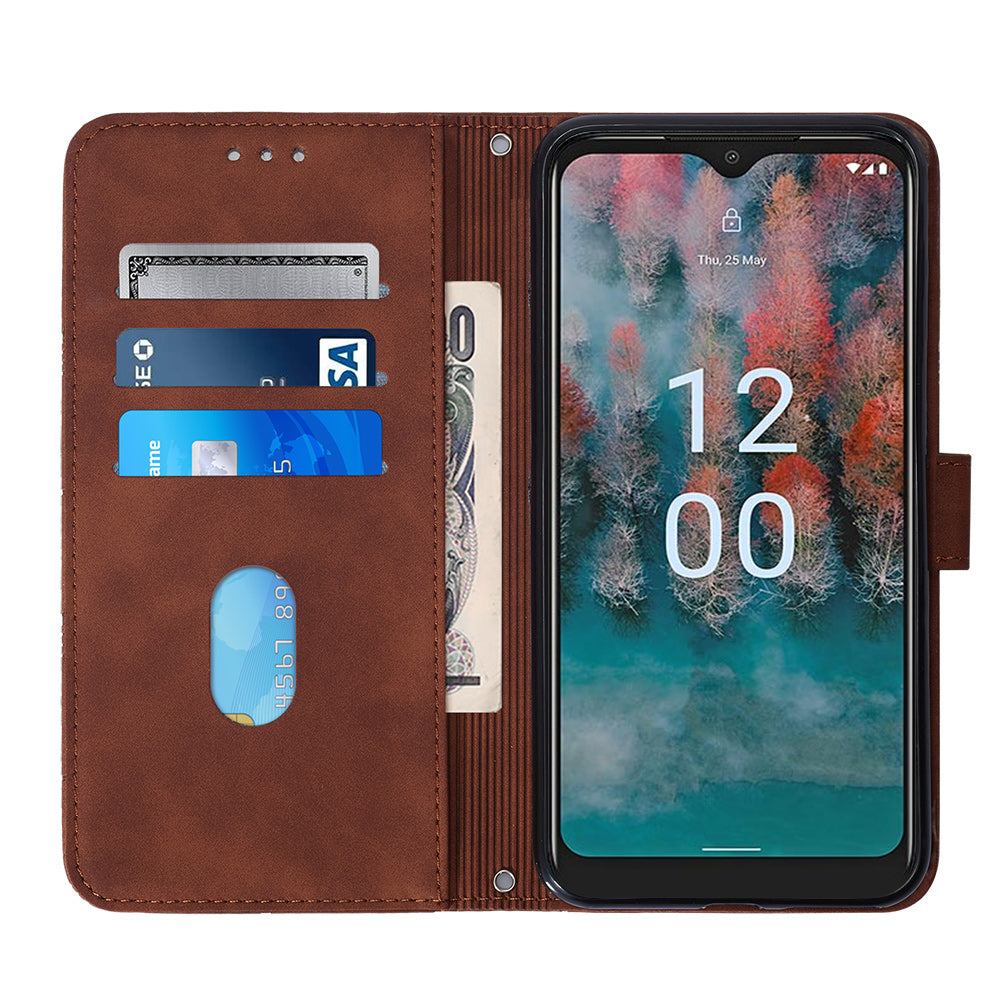 YB Imprinting Series-2 For Nokia C12 4G / C12 Pro / C12 Plus PU Leather Anti-drop Phone Case Imprinted Lines Stand Wallet Cover