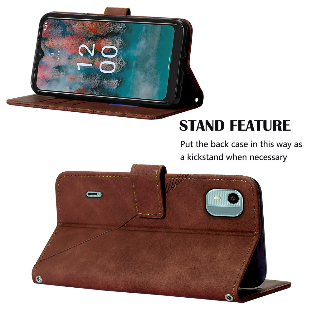 YB Imprinting Series-2 For Nokia C12 4G / C12 Pro / C12 Plus PU Leather Anti-drop Phone Case Imprinted Lines Stand Wallet Cover