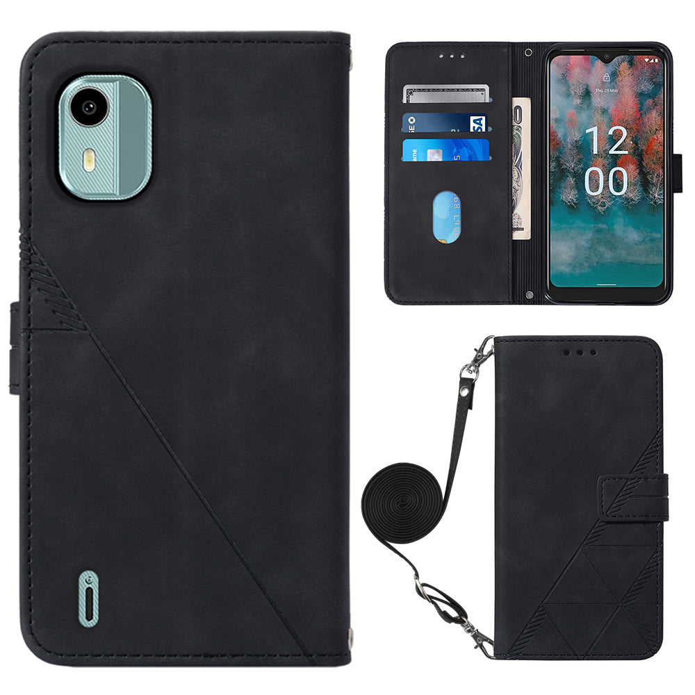 YB Imprinting Series-2 For Nokia C12 4G / C12 Pro / C12 Plus PU Leather Anti-drop Phone Case Imprinted Lines Stand Wallet Cover