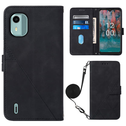 YB Imprinting Series-2 For Nokia C12 4G / C12 Pro / C12 Plus PU Leather Anti-drop Phone Case Imprinted Lines Stand Wallet Cover