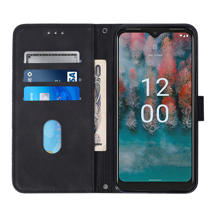 YB Imprinting Series-2 For Nokia C12 4G / C12 Pro / C12 Plus PU Leather Anti-drop Phone Case Imprinted Lines Stand Wallet Cover