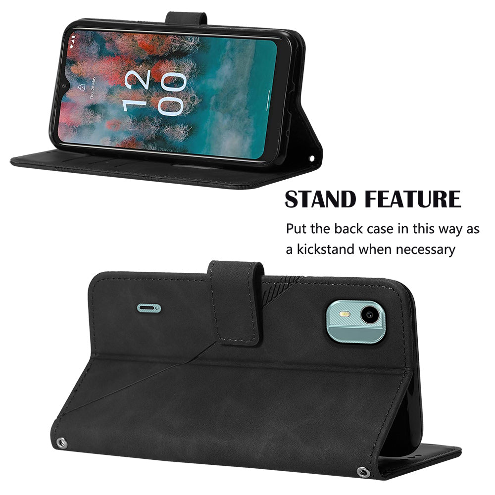 YB Imprinting Series-2 For Nokia C12 4G / C12 Pro / C12 Plus PU Leather Anti-drop Phone Case Imprinted Lines Stand Wallet Cover