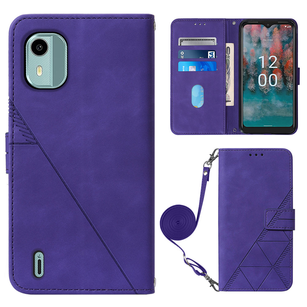 YB Imprinting Series-2 For Nokia C12 4G / C12 Pro / C12 Plus PU Leather Anti-drop Phone Case Imprinted Lines Stand Wallet Cover