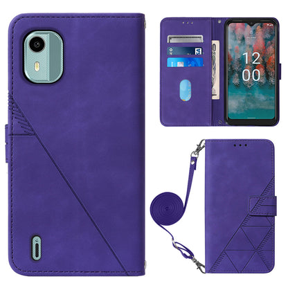 YB Imprinting Series-2 For Nokia C12 4G / C12 Pro / C12 Plus PU Leather Anti-drop Phone Case Imprinted Lines Stand Wallet Cover