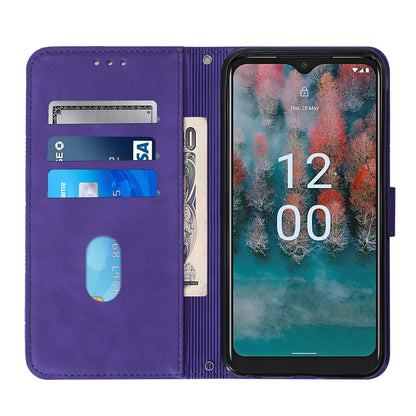 YB Imprinting Series-2 For Nokia C12 4G / C12 Pro / C12 Plus PU Leather Anti-drop Phone Case Imprinted Lines Stand Wallet Cover