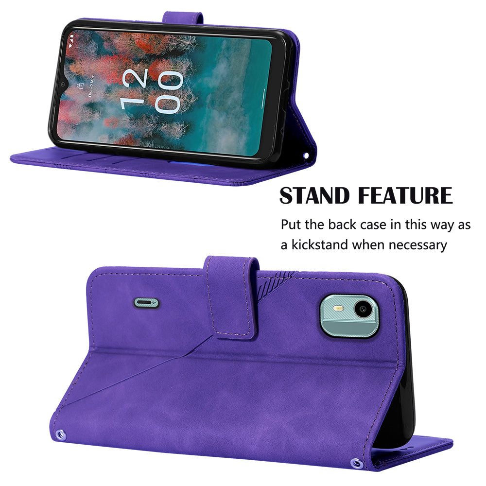 YB Imprinting Series-2 For Nokia C12 4G / C12 Pro / C12 Plus PU Leather Anti-drop Phone Case Imprinted Lines Stand Wallet Cover