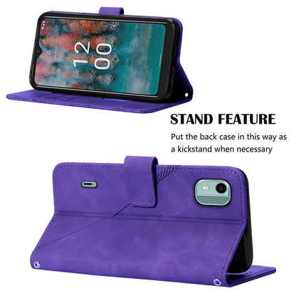 YB Imprinting Series-2 For Nokia C12 4G / C12 Pro / C12 Plus PU Leather Anti-drop Phone Case Imprinted Lines Stand Wallet Cover