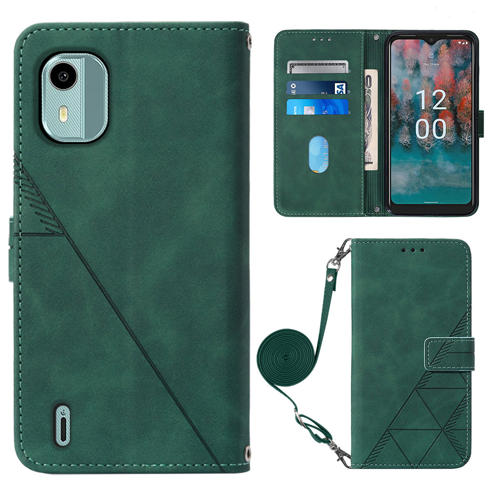 YB Imprinting Series-2 For Nokia C12 4G / C12 Pro / C12 Plus PU Leather Anti-drop Phone Case Imprinted Lines Stand Wallet Cover
