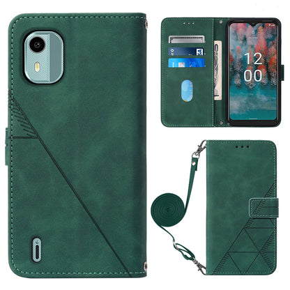 YB Imprinting Series-2 For Nokia C12 4G / C12 Pro / C12 Plus PU Leather Anti-drop Phone Case Imprinted Lines Stand Wallet Cover