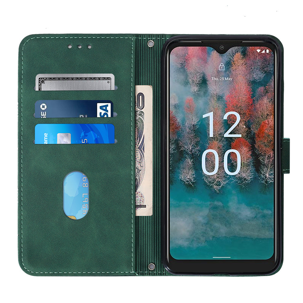 YB Imprinting Series-2 For Nokia C12 4G / C12 Pro / C12 Plus PU Leather Anti-drop Phone Case Imprinted Lines Stand Wallet Cover